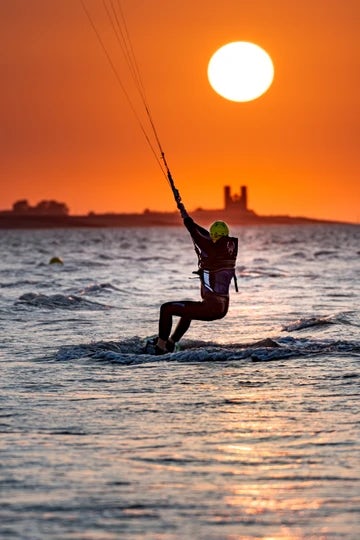 Minnis Bay sunset over Reculver Towers and kitesurfer 7