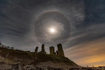 Reculver Towers And Moon Halo Close up to towers from below