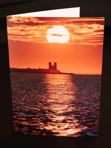 Reculver Towers sunset greetings card