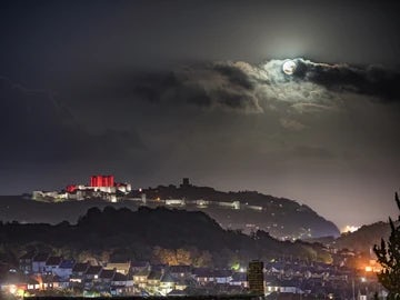 Dover Castle And Full Moon Lit Red For Little Amal 3