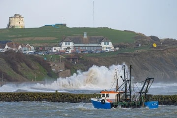 Folkestone Storm Boat In Harbour 6 with Martello Tower