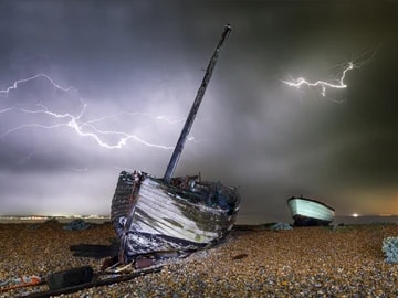 Lydd on Sea  Lightning over the Jenniray