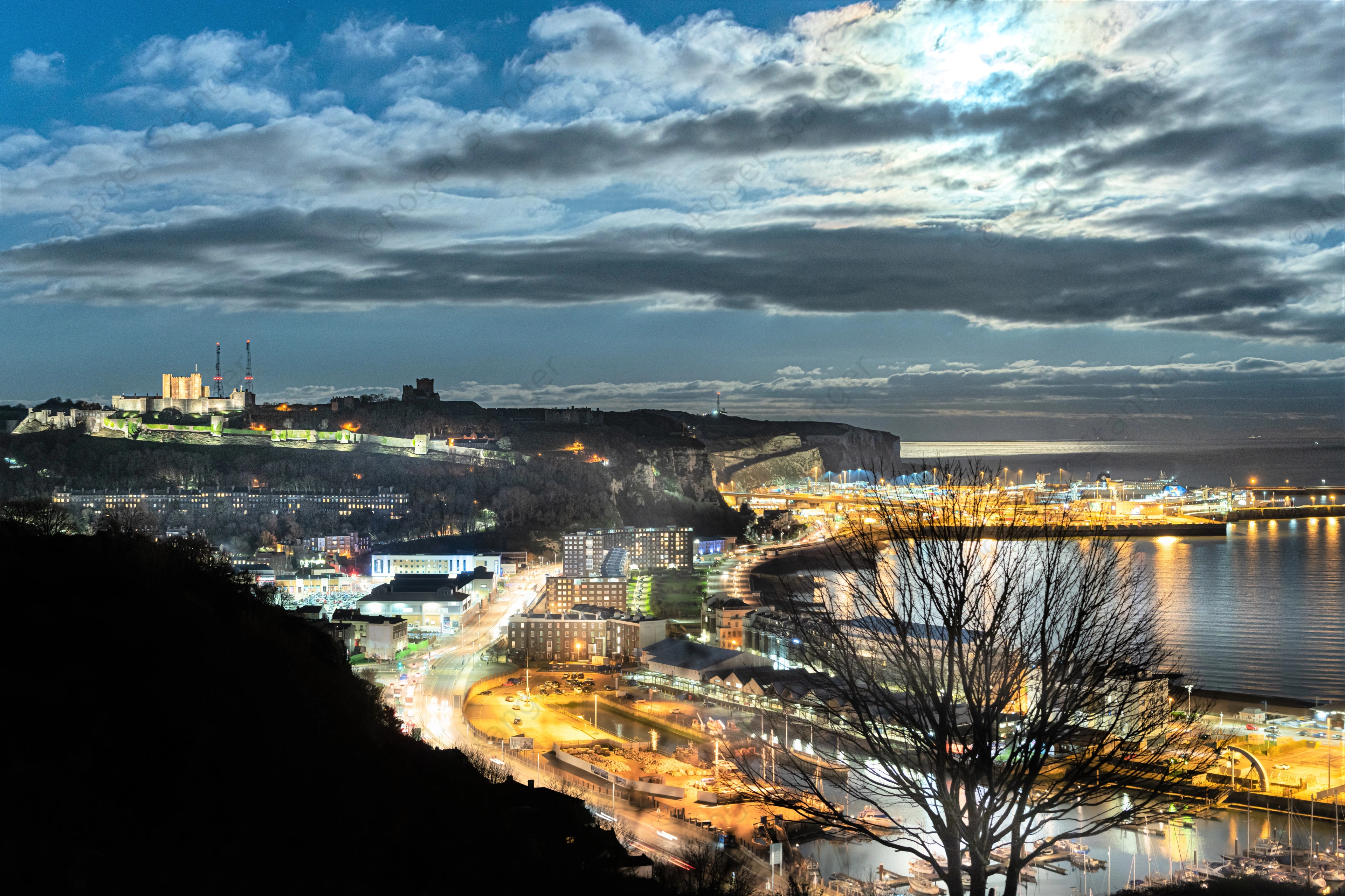 Dover Harbour and Castle Moonrise 3 X 2 