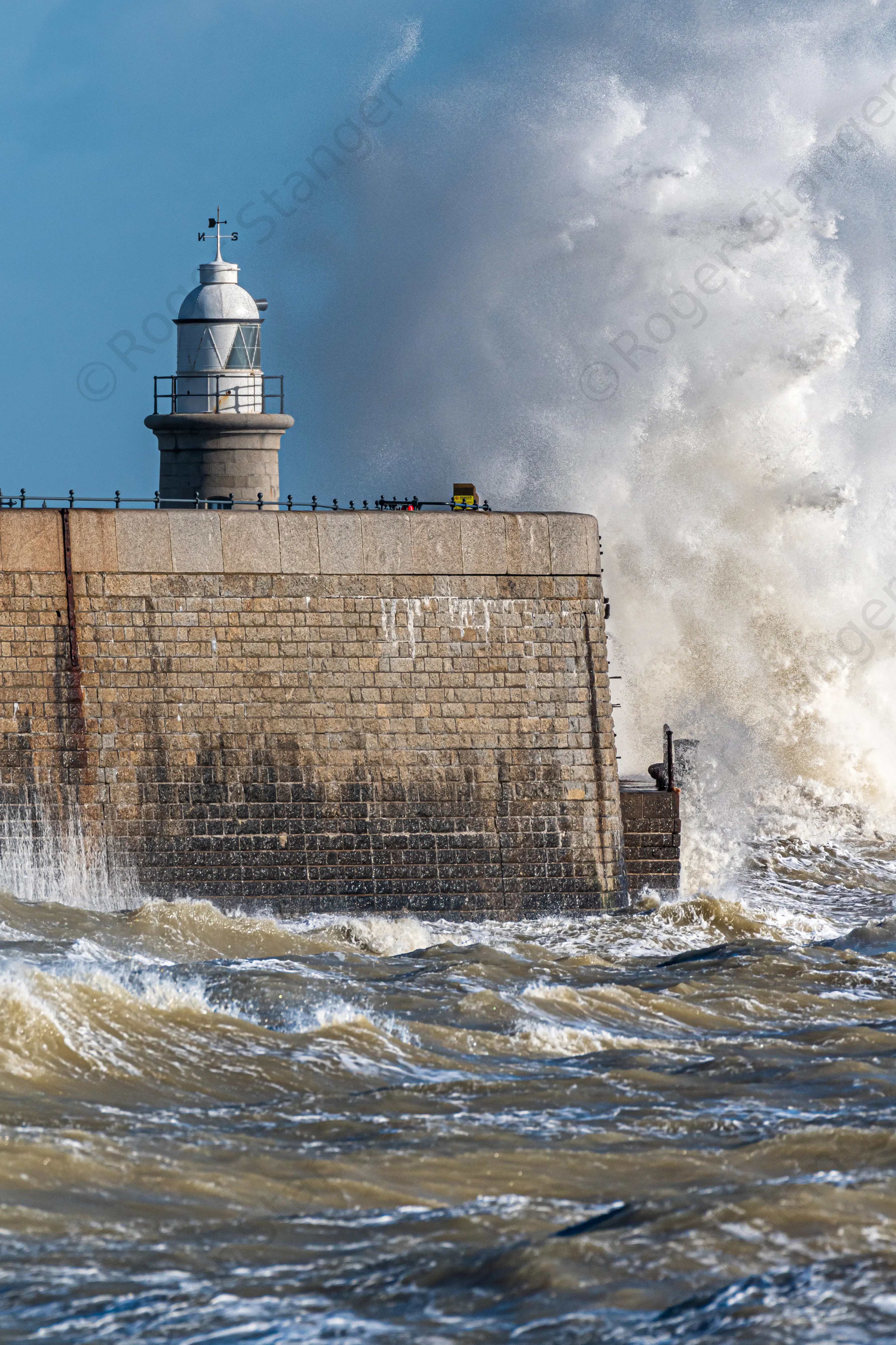 Folkestone Lighthouse Big Wave Portrait