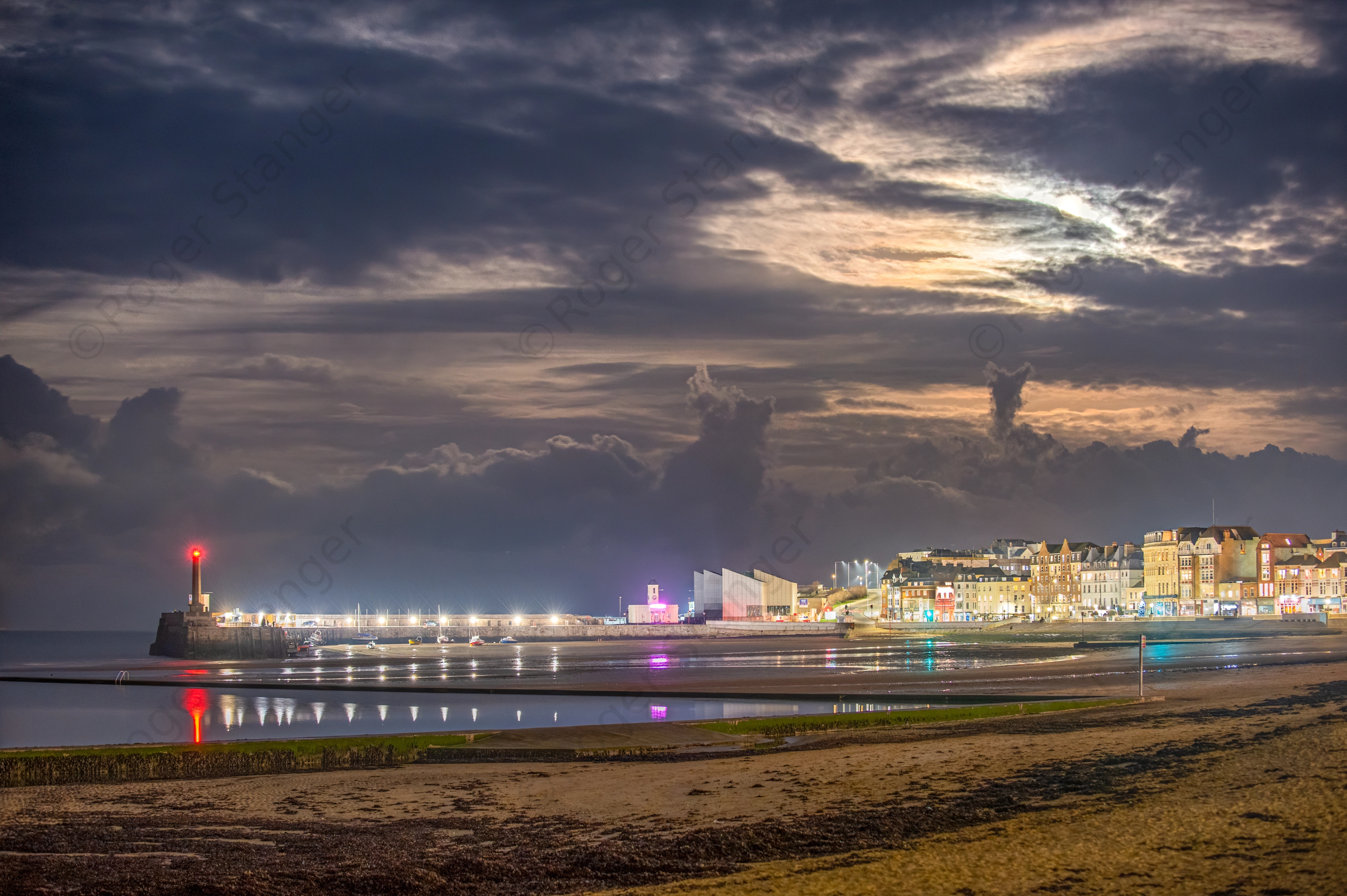 Margate Harbour and Cold Moon trying to break through