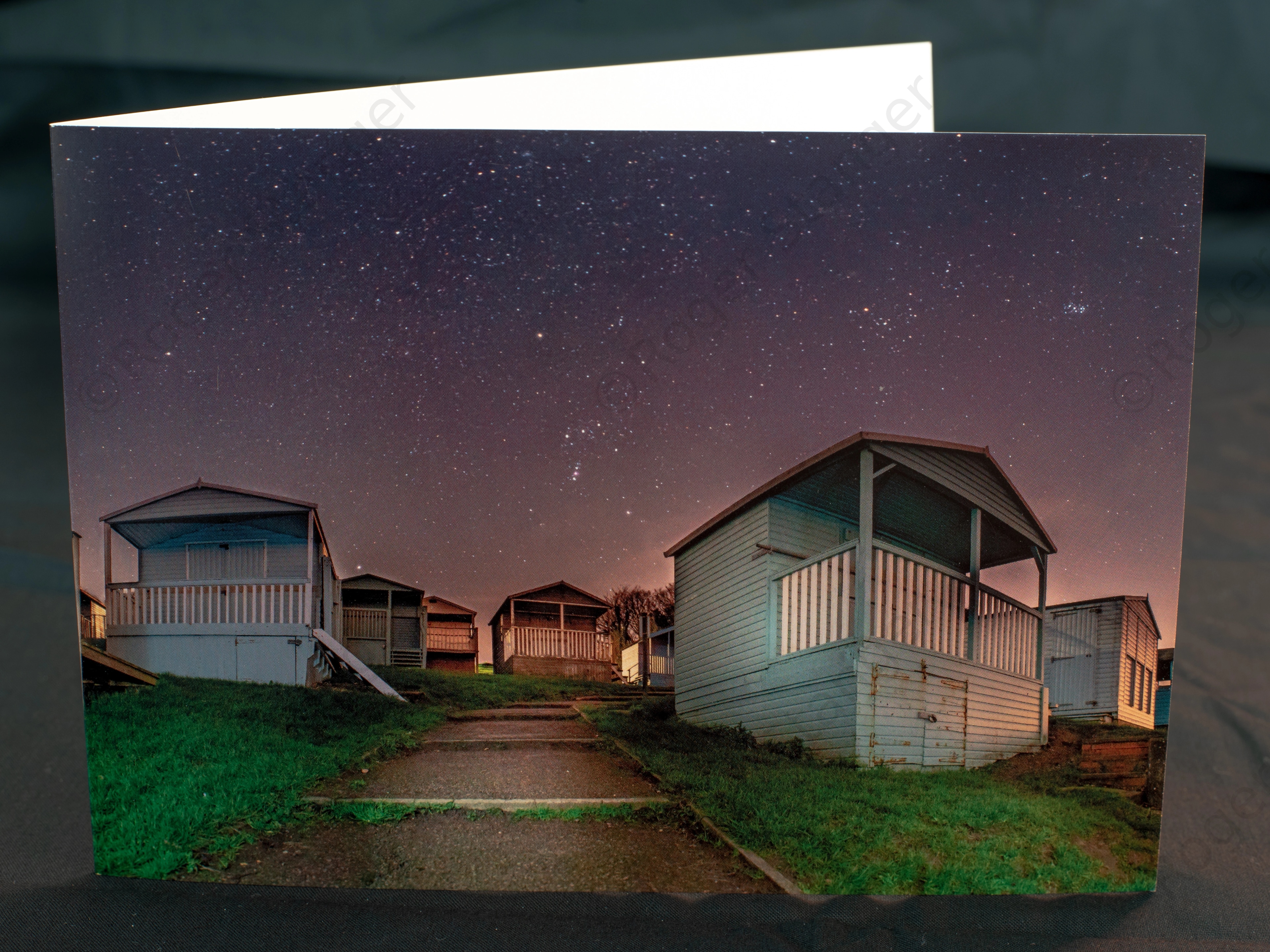 Tankerton beach huts at night greetings card 