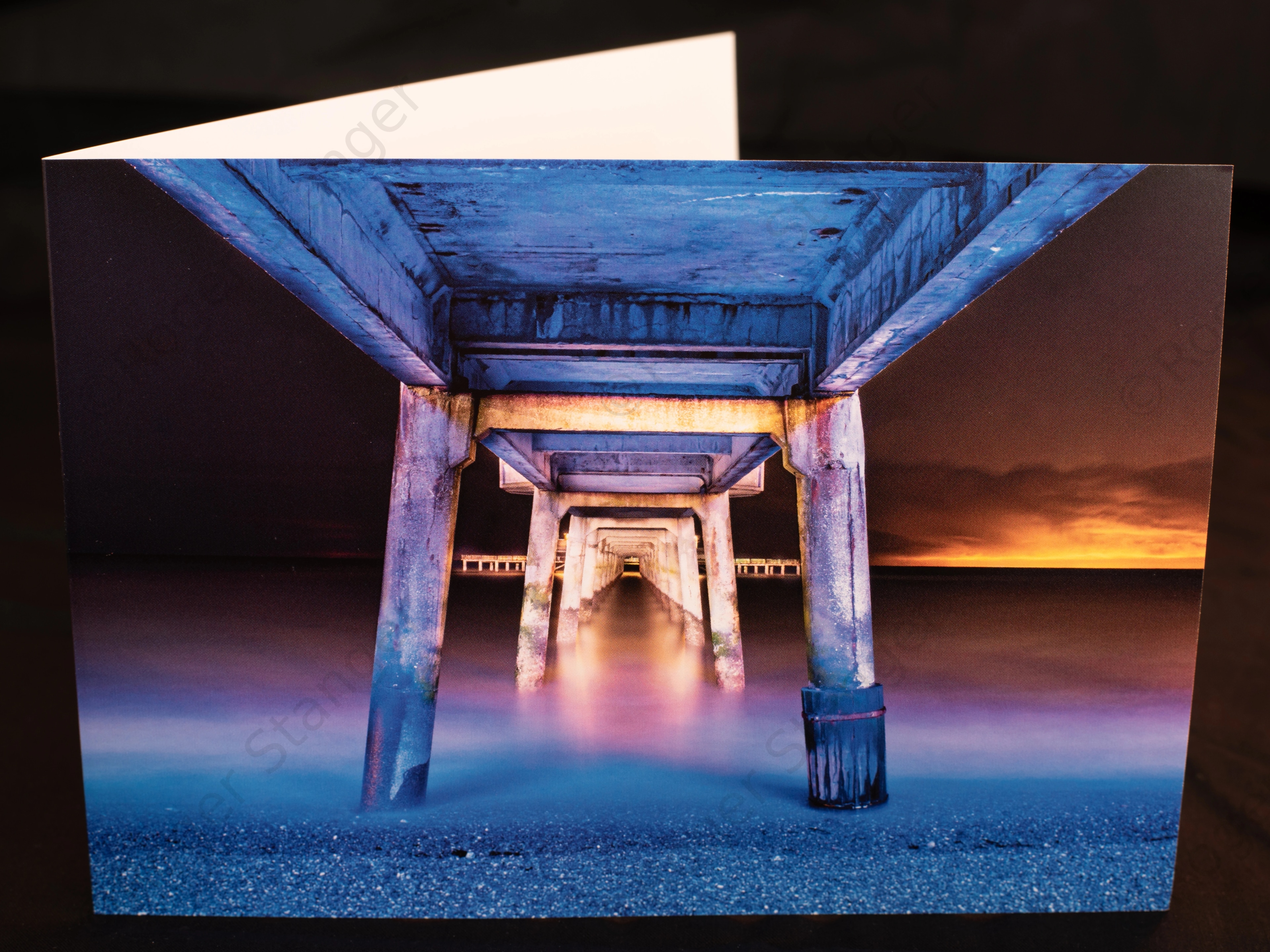 Deal Pier at night greetings card