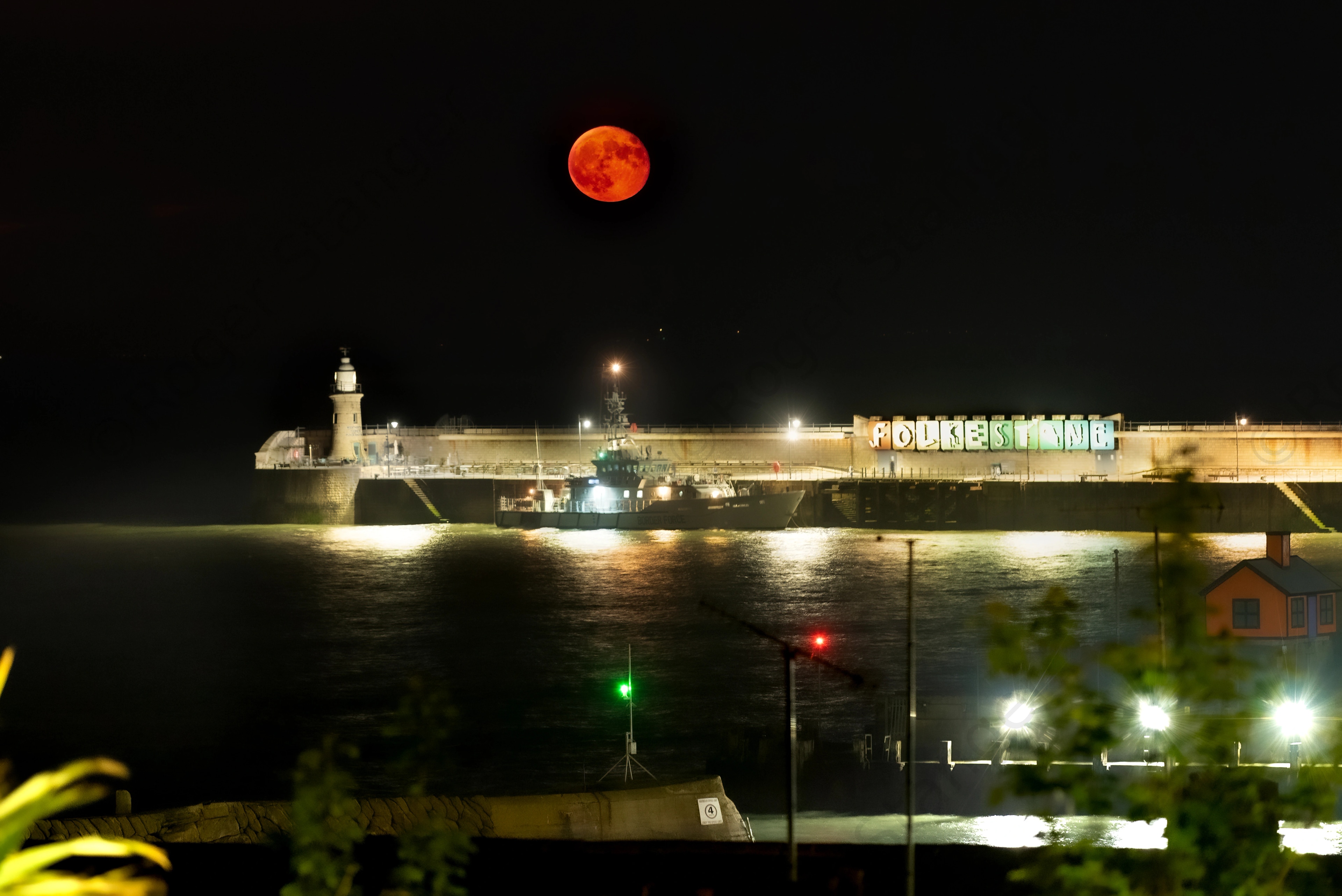 Folkestone Full Moon Over Pier 2 