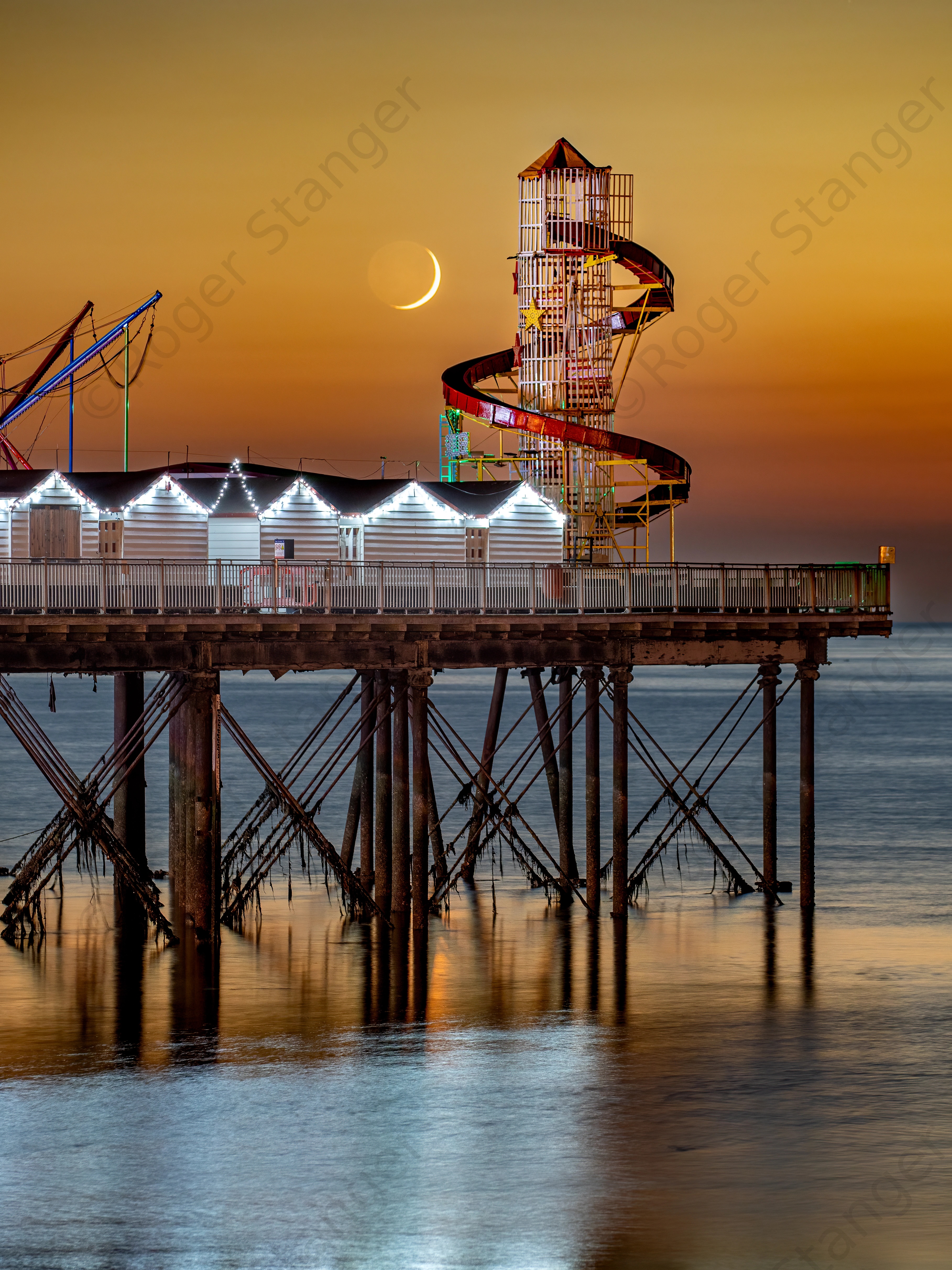 Herne Bay Crescent Moonset Over Pier