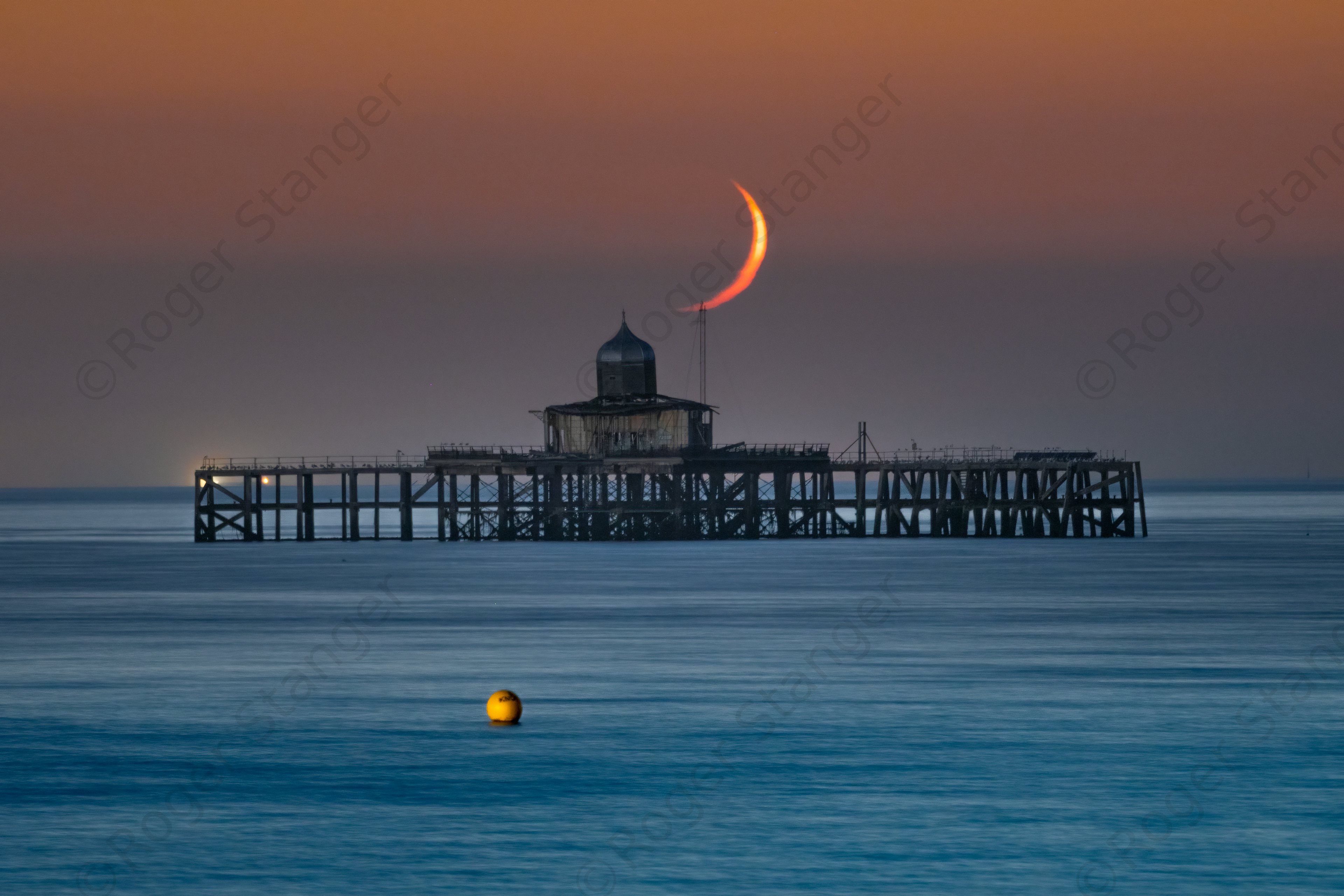 Herne Bay Crescent Moonset Over Pier Head 