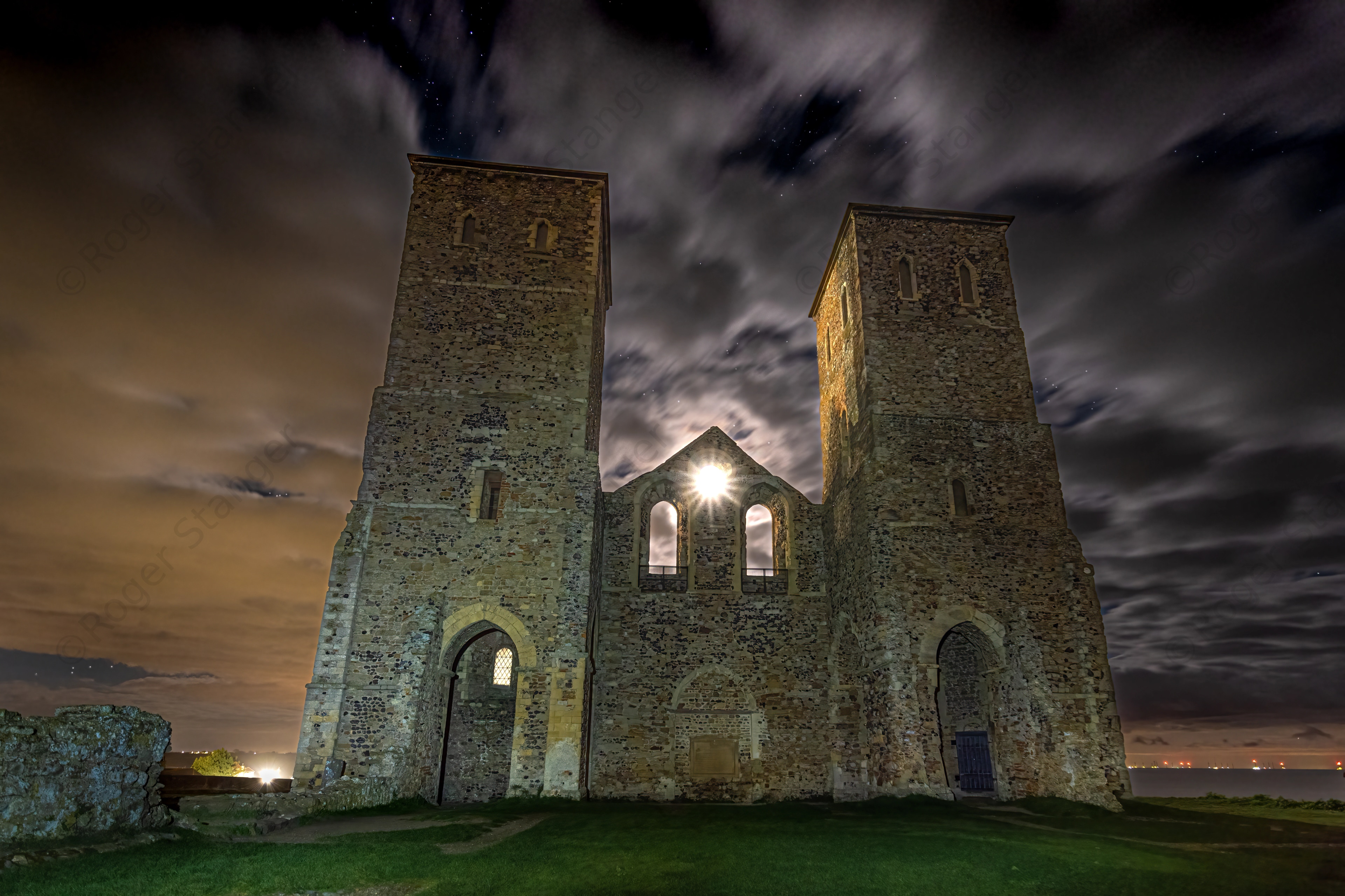 Reculver Towers Moon Through Window 