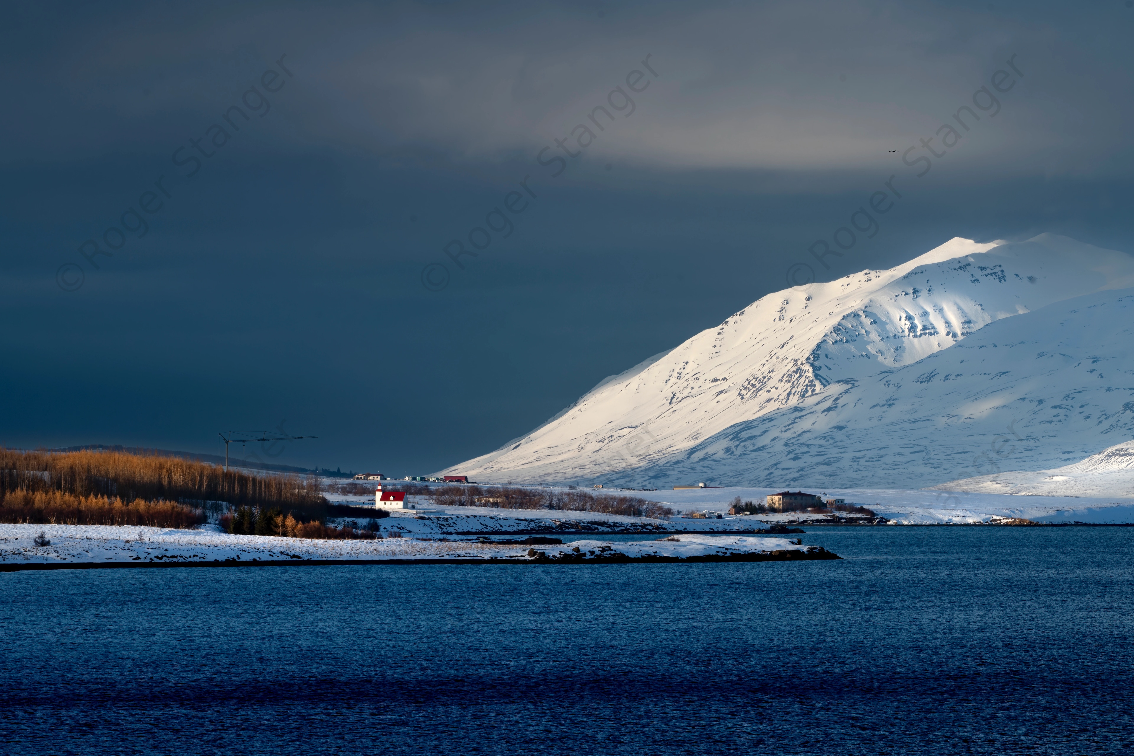 Iceland Mountains And Church In Sunlight 