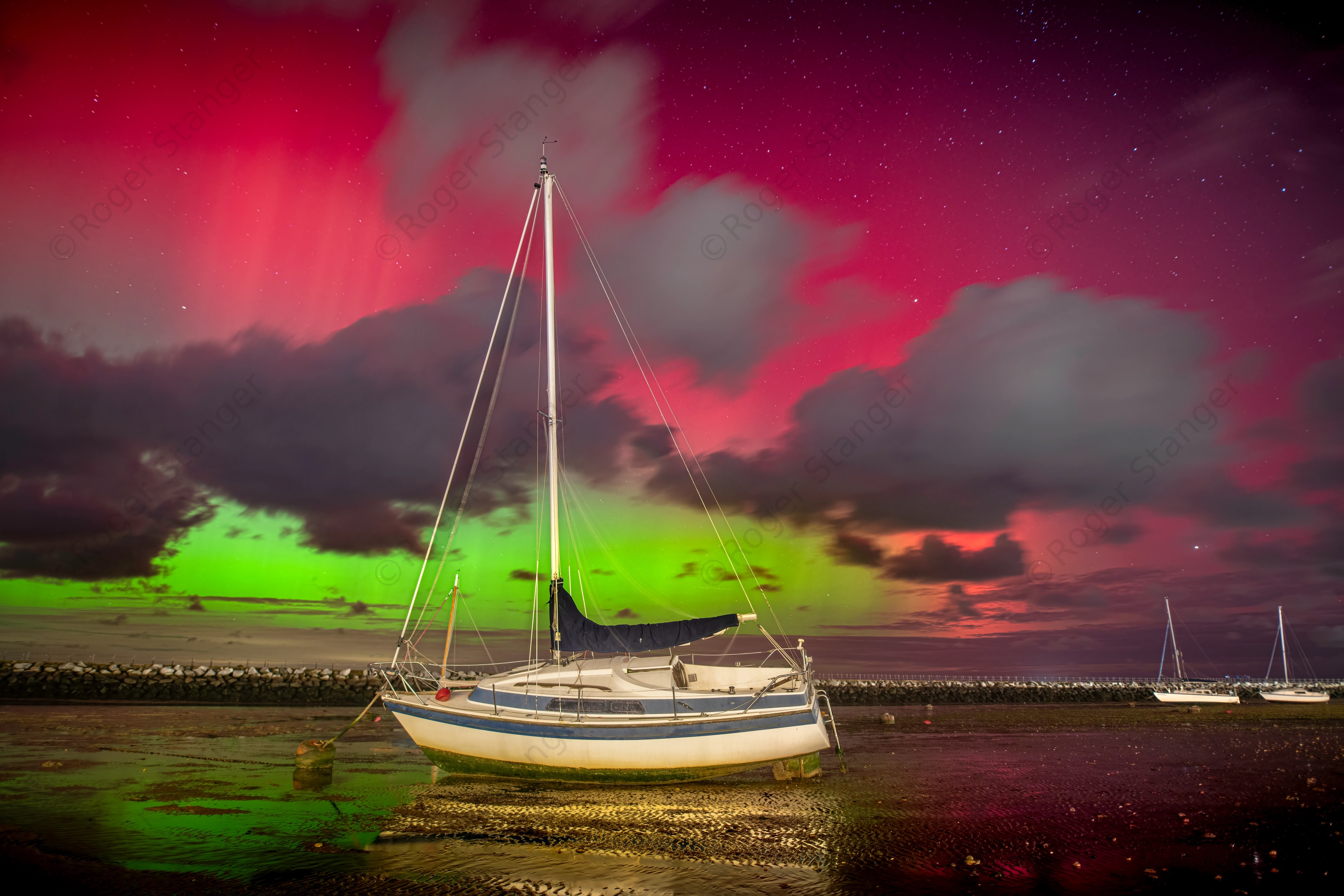 Herne Bay October Aurora Northern Lights Yacht And Cloud 