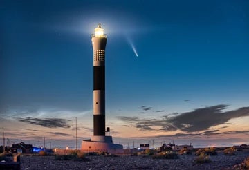 Dungeness Lighthouse Comet Neowise and Noctilucent Clouds