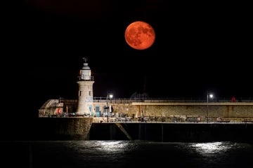 Folkestone Full Moon Over Pier and Lighthouse 1
