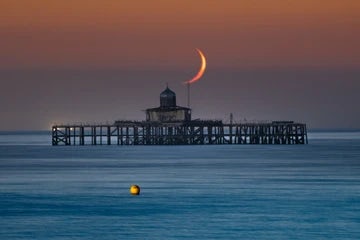 Herne Bay Crescent Moonset Over Pier Head 