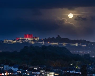 Dover Castle and Hunters Moon Lit Up for Little Amal 1