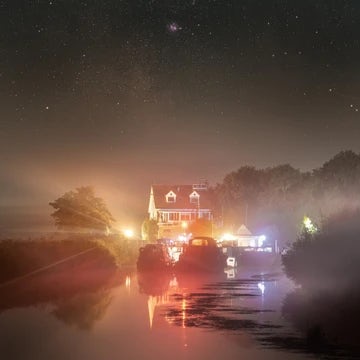 Grove Ferry Boathouse Mist at Night 
